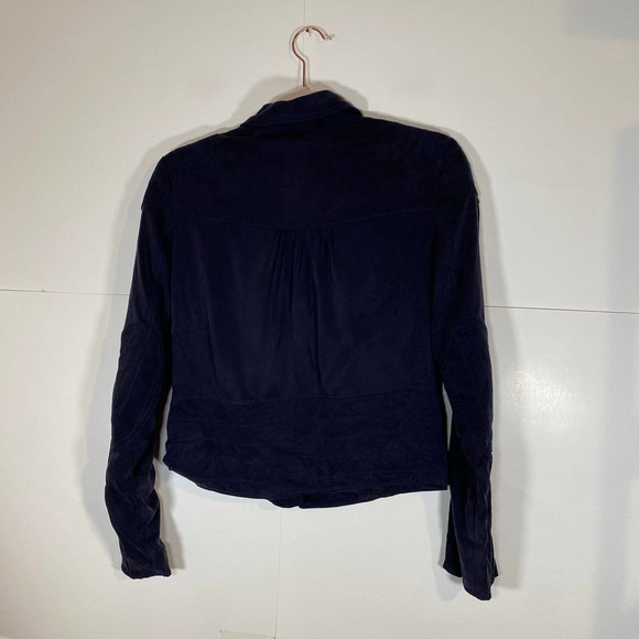 Tart Collection Blazer Jacket Sz Small Lined Navy Blue Asymmetrical Zip Moto - Picture 3 of 7